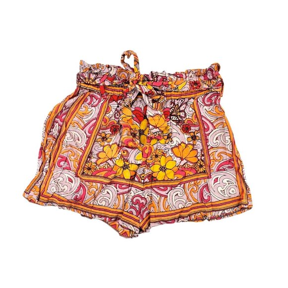 Angie Pants - Angie Paper Bag Shorts Pink Yellow Women Small Retro Tie Belt Flower Power New